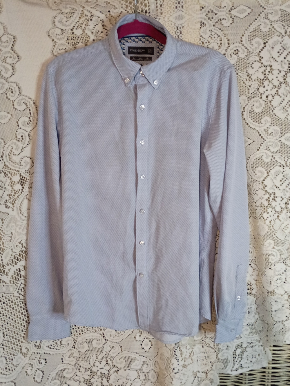 Denim & Flower Light Blue Men's Button-Down Casual Shirt